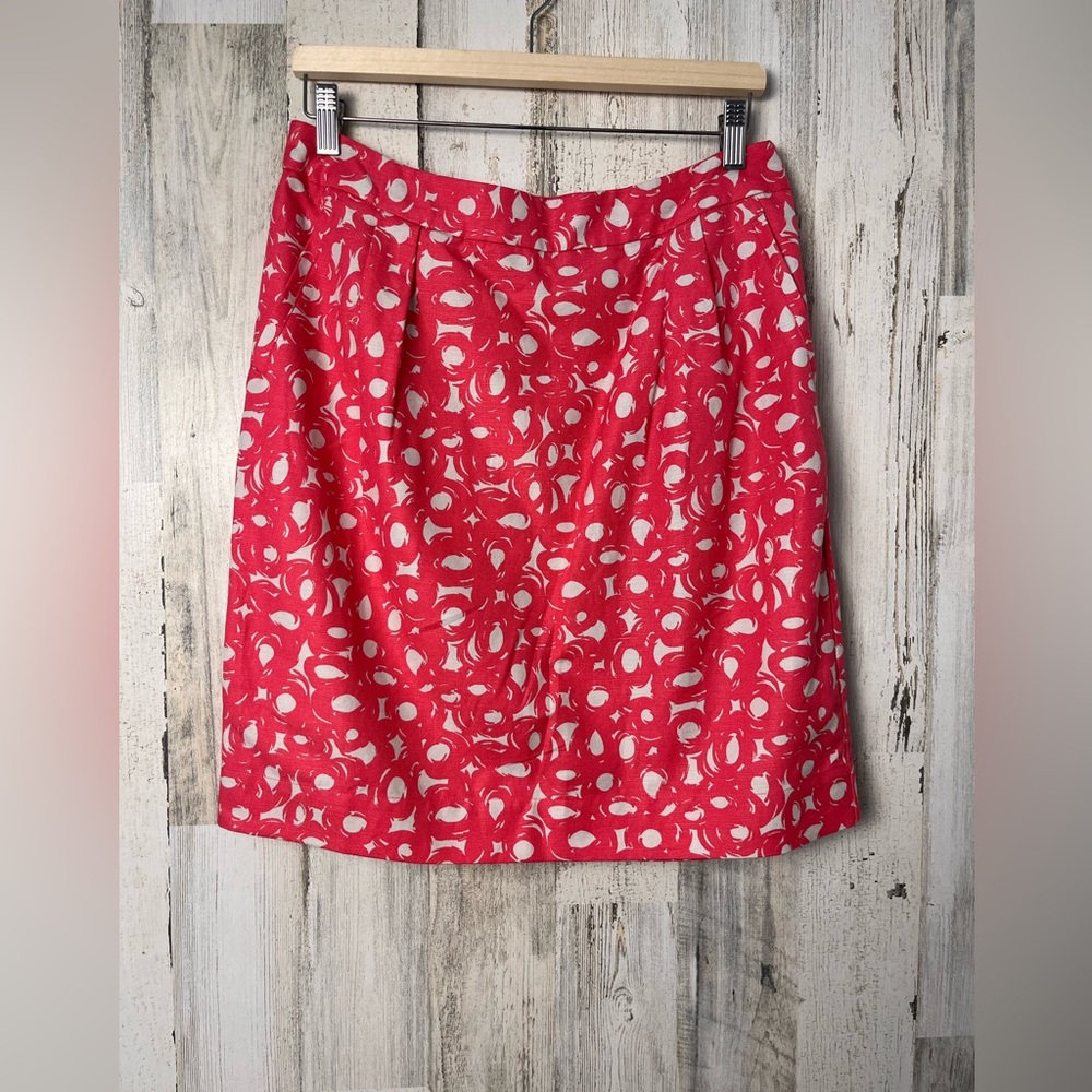 Boden Coral Pink Cotton Pleated Circle Geo Mid Knee Length Zip Skirt 14R